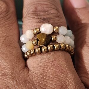 3pcs Women's Multifaceted Natural Stone & Freshwater Pearls Adjustable Ring